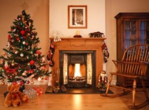 Fireplace with Christmas tree and gifts