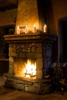 Burning Fireplace hearth